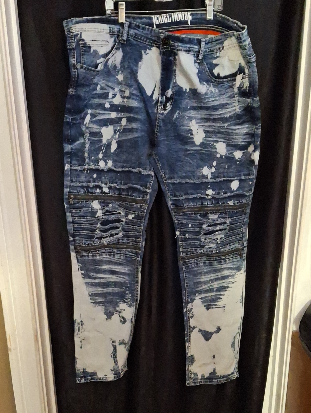 Skinny Two-Tone Distressed Blue & White Jeans